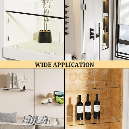 Alise Glass Shelf Brackets 2Pcs, Adjustable Shower Glass Clamps, Heavy Duty Clamp Holder, SUS304 Stainless Steel Brackets for 8-12mm Shower Shelf Bracket and Wall-to-Panel Connection, Brushed Nickel