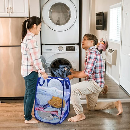 Collapsible Pop Up Laundry Hamper, Extra Large Mesh Foldable Laundry Basket, 28" x 16" x 16" (Blue)