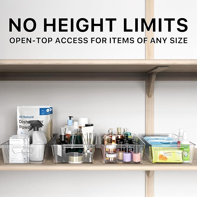 Simple Houseware 4 Pcs Kitchen Clear Bin Storage Organizer, 15" x 8" x 3.75"