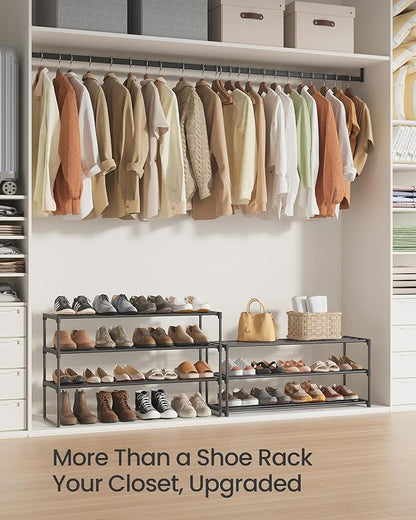 SONGMICS Shoe Rack, 6-Tier Shoe Organizer, Metal Storage Shelf, Upright or Upside Down, for 24-30 Pairs, Stackable, for Entryway, 11.8 x 36.2 x 42.7 Inches, Black ULSA306BH01