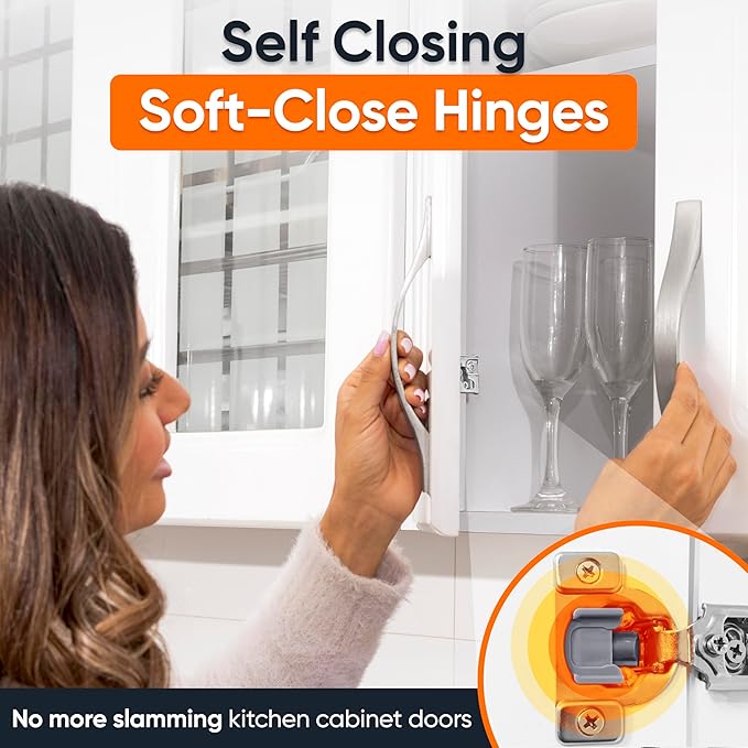 DecoBasics 50 Pack(25 Pair) 1/2" Overlay Soft Close Cabinet Hinges for Kitchen & Bath - Concealed Soft Close Hinge for cabinet Door w Self Closing Damper -Easy Upgrade -Stainless Steel Last a Lifetime