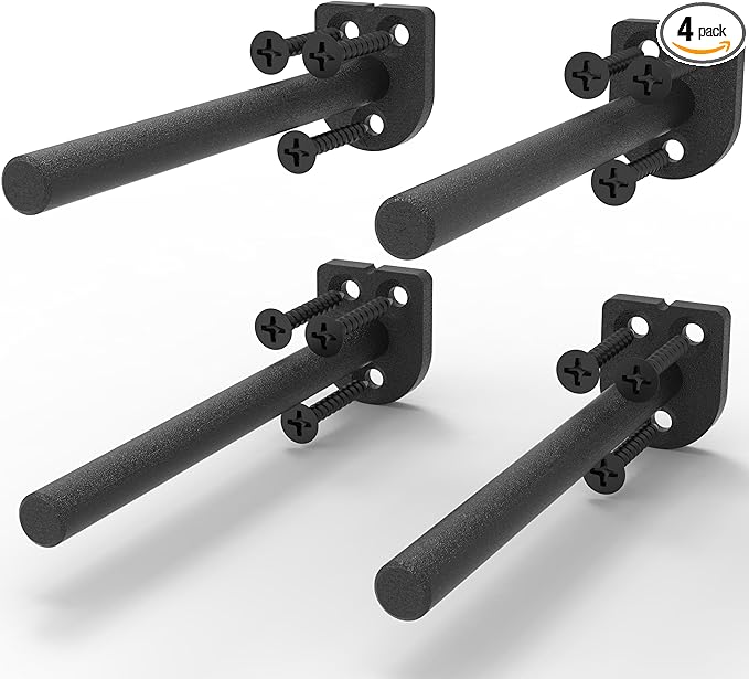 Floating Shelf Bracket（1/4 Inch Thick 4 Pack, 6 Inch Black） Solid Steel Support, Hidden Heavy Duty Shelf Bracket, Invisible &Blind Design for Wood Shelves，Suitable for Kitchen, Study or DIY