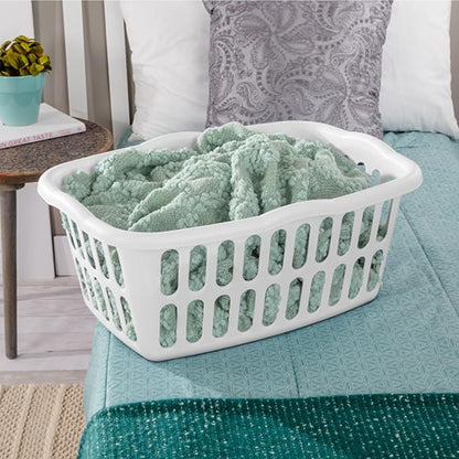 Sterilite 24-Pack Rectangular Laundry Basket, Plastic Clothes Hamper, 1.5 Bushel, White - Dirty Clothing Storage Organizer with Handles for Bedroom, Bathroom, and Closet