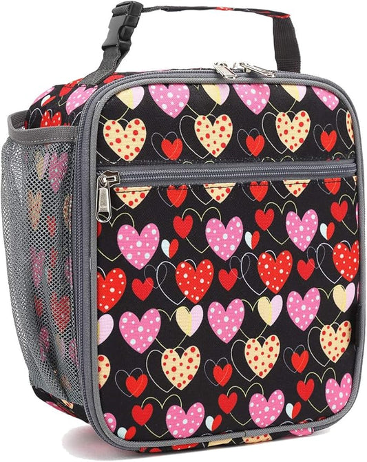 FlowFly Kids Lunch box Insulated Soft Bag Mini Cooler Back to School Thermal Meal Tote Kit for Girls, Boys, Heart