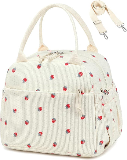 Bluboon Lunch Bag for Women Cute Corduroy Lunch Tote Bags with Shoulder Strap Reusable Insulated Lunch Box Large Capacity Reusable Insulated Cooler for Work Picnic or Travel (13L)