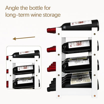 VASMIA Wine Rack, 4-Tier Bamboo Wine Racks Countertop,Sturdy and Durable Wine Storage Cabinet Shelf,16 Bottles Wine Holder for Kitchen Pantry, White