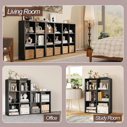 6-Cube Storage Organizer, Modern Cube Shelf, 3 Tier Bookshelf Storage Unit, Open Cubicle Bookcase for Living Room, Bedroom, Entrance Hall, Entryway