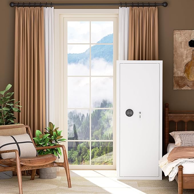 INTERGREAT Gun safes, White Rifle Safe,Gun Safes for Home Rifle and Pistols, Long Gun Safe for Rifle Shotgun for Home, Quick Access Rifle Safes,Adjustable Gun Racks, Easy Assemble(8-12 Guns)