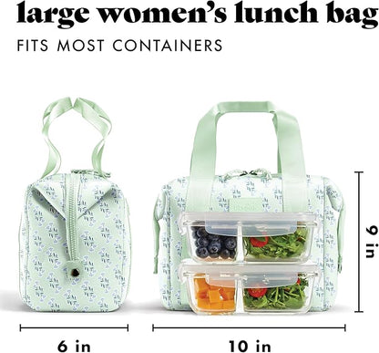 Fit & Fresh Neoprene Lunch Bag For Women, Insulated Womens Lunch Bag For Work, Tear & Stain Resistant Large Lunch Box For Women With Containers and Ice, Machine Washable Remi Bag, Sage Flower