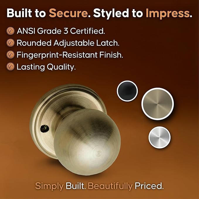Copper Creek BK2090AB Ball Door Knob, Dummy Function, 1 Pack, in Antique Brass