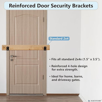 4 Pack White Door Barricade Brackets – Heavy Duty 2x4 U Bracket Door Brace Reinforcement Plates with Screws, Wall Mount Security Bar Holder for Front Door Safety, Anti-Rust Steel, Easy Install