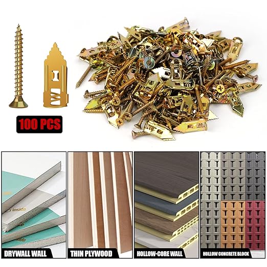 200 Pcs Self Drilling Drywall Anchors with Screws Kit, Metal Expansion Bolt for Drywall,No Drill Or Holes in Wall, Holds Up to 100lbs, for Tv, Shelves, Picture Frames