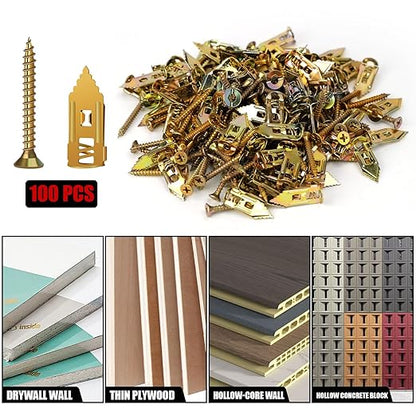 200 Pcs Self Drilling Drywall Anchors with Screws Kit, Metal Expansion Bolt for Drywall,No Drill Or Holes in Wall, Holds Up to 100lbs, for Tv, Shelves, Picture Frames