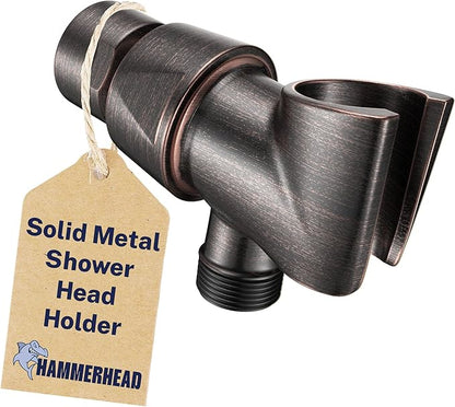 HammerHead Showers Solid Metal Handheld Showerhead Holder, Adjustable Wand Holder with Universal Wall Hook Bracket and Brass Pivot Ball, Oil Rubbed Bronze