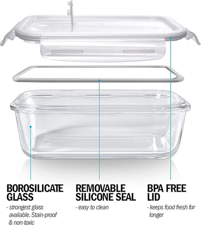Igluu Meal Prep Glass Containers with Air Vent Lids (5 Pack+Extra Lid) – Airtight & BPA-Free – Oven, Microwave, Freezer and Dishwasher Safe – 28oz – Durable Borosilicate Glass