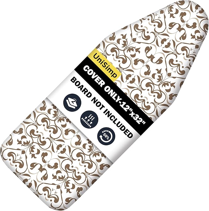 Small Ironing Board Cover and Pad 12"x32" Small Iron Board Cover with Padding,Tabletop Mini Ironing Board Cover and Pad Small Size, Cotton Canvas, Heat Resistant, Drawstring Taupe