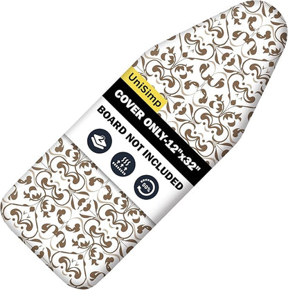 Small Ironing Board Cover and Pad 12"x32" Small Iron Board Cover with Padding,Tabletop Mini Ironing Board Cover and Pad Small Size, Cotton Canvas, Heat Resistant, Drawstring Taupe