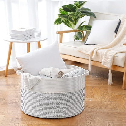 XXXL Large Cotton Rope Blanket Basket for Living Room, Woven Rope Storage Baskets for Organizing, Nursery Kids Toy Baskets Storage Bin Organizer, Baby Laundry Basket Hamper, Decor Basket, 88L