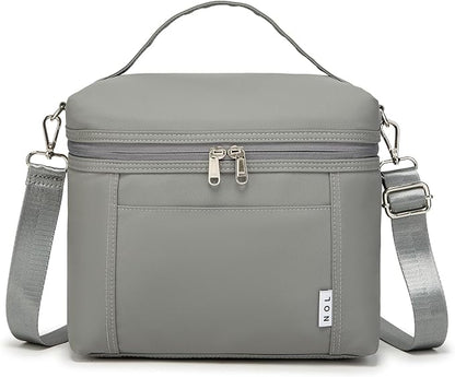 NOL Natural Organic Lifestyle Insulated Lunch Bags for Women Cooler Bag Lightweight Nylon Waterproof Lunch Box For Work (Cool gray, Medium(normal))