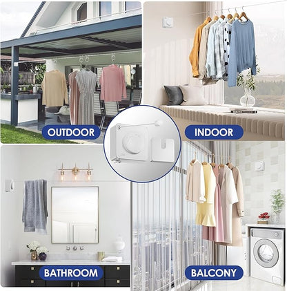 Retractable Clothesline Indoor, Non-Sagging Clothes Line Retracting Outdoors,15.6Ft Heavy Duty Clothes Drying Laundry Line, Wall Mounted Clothesline with 5pcs Stainless Steel Hooks (White)