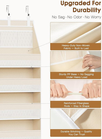 Criusia 2 Pack Over the Door Organizer, 6-Shelf Closet Hanging Storage with 13 Mesh Pockets, 55lbs Capacity Behind the Door Storage for Baby Nursery, Bathroom, Bedroom, and Dorm, Beige