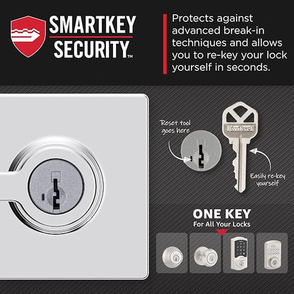 Kwikset Casey Entry Door Handle with Lock and Key, Secure Keyed Reversible Lever Exterior, Door Lock, For Front Door Entrance and Bedrooms, Polished Chrome, Pick Resistant Smartkey Rekey Security