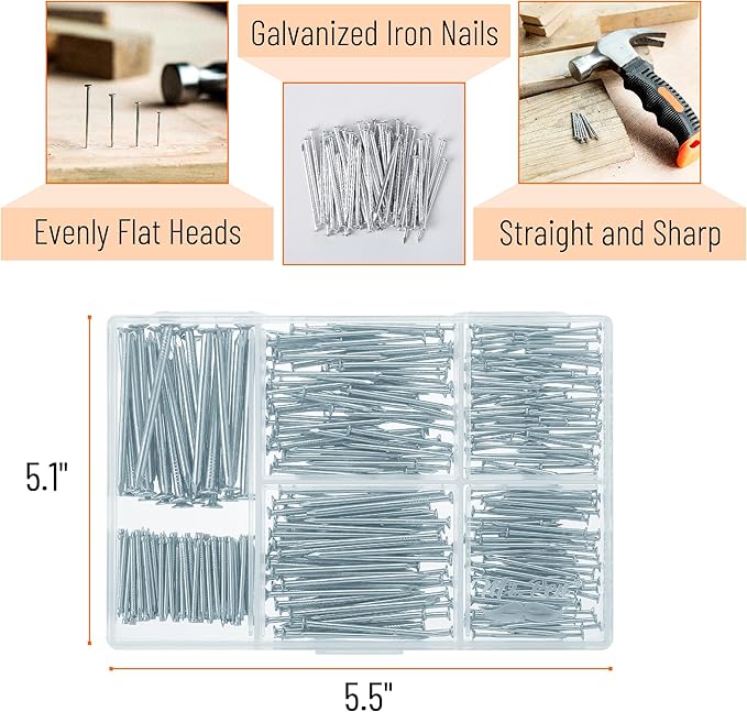 Mr. Pen- Nail Assortment Kit, 400 PCS, 6 Sizes, Silver, Small Nails for Hanging Pictures, Finishing Nails, Wall Nails for Hanging, Pin Nails, Hardware Nails, Assorted Nails, Galvanized Nails