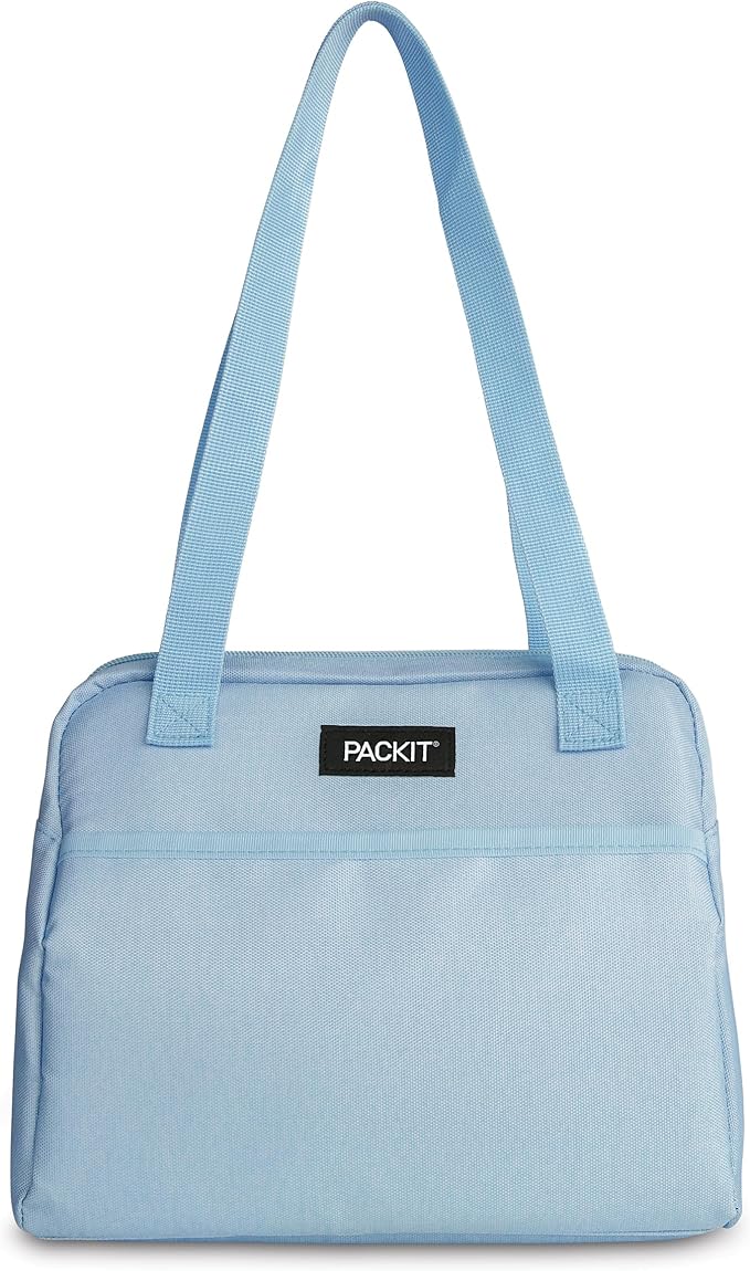 PackIt® Freezable Hampton Lunch Bag, Sky Blue, Built with EcoFreeze® Technology, Collapsible, Reusable, Zip Closure with Front Pocket and Shoulder Straps, Designed for Fresh Office Lunches
