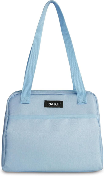 PackIt® Freezable Hampton Lunch Bag, Sky Blue, Built with EcoFreeze® Technology, Collapsible, Reusable, Zip Closure with Front Pocket and Shoulder Straps, Designed for Fresh Office Lunches