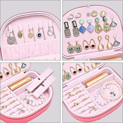 ProCase Travel Size Jewelry Box, Medium Portable Seashell-Shaped Jewelry Case, 2 Layer Jewelry Organizer in PU Leather for Women -Melon Pink