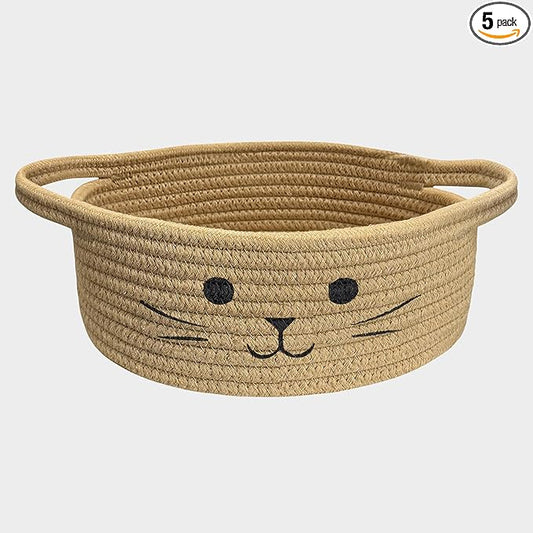 9.8" x 4" Small Cat Toy Basket - Baskets for Gifts Empty for Baby Shower Baby Baskets for Nursery Cute Woven Rope Storage Basket for Home Decor, Dog Toy Basket Jute Easter basket