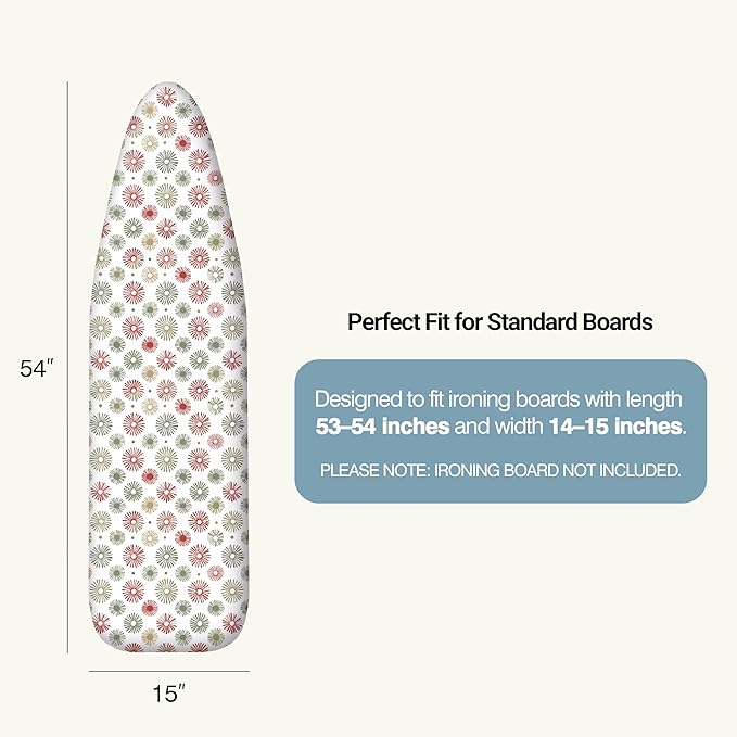 Ironing Board Cover and Pad 15"x54" Extra Thick Natural Cotton, Scorch and Stain Resistant Padding, Standard Size Iron Board Cover with Fasteners Heavy Duty Elastic Edge, Heatproof Sunflora