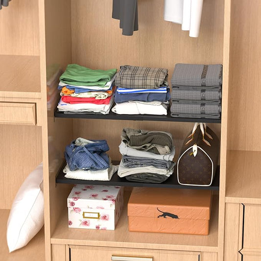 Expandable Closet Tension Shelf Organizers, Cabinet Rack Storage for Wardrobe Divider Shelves Pantry Cupboard Kitchen (2 Pack, W11.81 x L: 17" to 31")