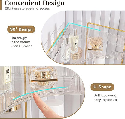 Aveniee Corner Bathroom Counter Organizer, Bathroom Countertop Shelf Makeup Organizer for Vanity Perfume Tray for Corner Storage (2 Tiers, White)