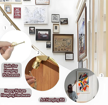 80pcs Picture Hanging Kit,3 Size Picture Hangers Including 30/50/100lbs,Picture Frame Hooks with Nails,Hanging Nails for Wall Art for Wooden Wall Or Drywall (40Hangers+40Nails) (100 50 30LB 80Pcs)