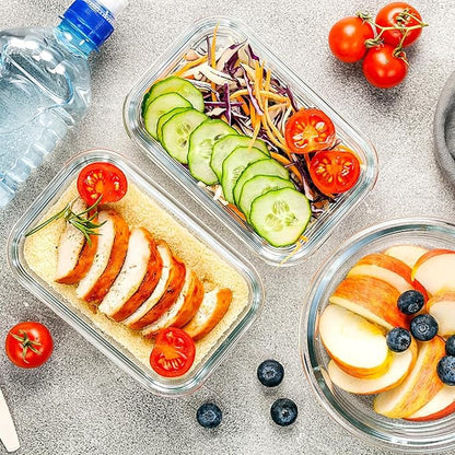 VERONES 10Pack Glass Meal Prep Containers, Airtight Glass Lunch Containers,Stackable Food Storage Containers Set with Lids,Exclusive of BPA, for Microwave,Oven, Freezer&Dishwasher Friendly,White