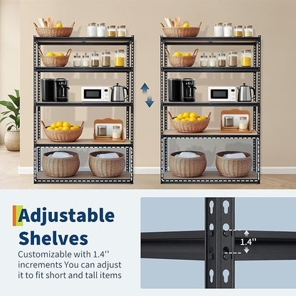Garage Storage Shelves 5 Tiers, Heavy Duty Storage Shelving Racks with 2500 LBS Capacity, 48 " L x 18 in W x 72 in H Metal Adjustable Shelving Unit for Kitchen Pantry Basement Bathroom Laundry
