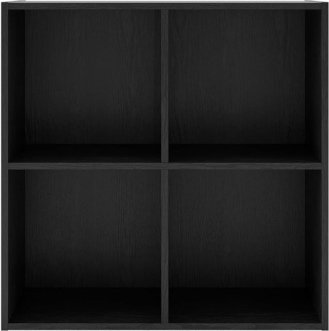 Homes: Inside + Out Apexa 4-Cube Storage Organizer Shelves, Stackable Wood Bookcase Fits Cubby Bins for Organization, Dorm Teen Room Decor & Home Office, Black