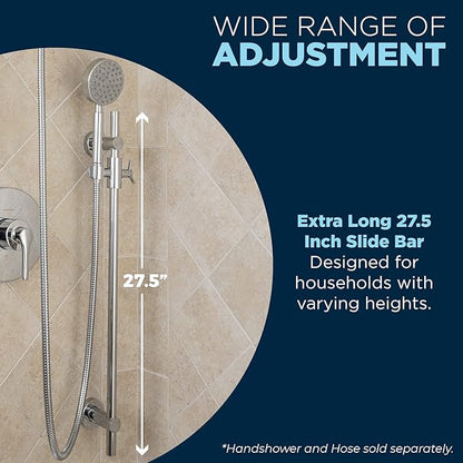 HammerHead Showers® Solid Metal 27.5 Inch Shower Slide Bar for Hand Held Shower Heads, Chrome | Adjustable Height Showerhead with Hose Rail System | Easily Adjust Height & Angle of Handshower
