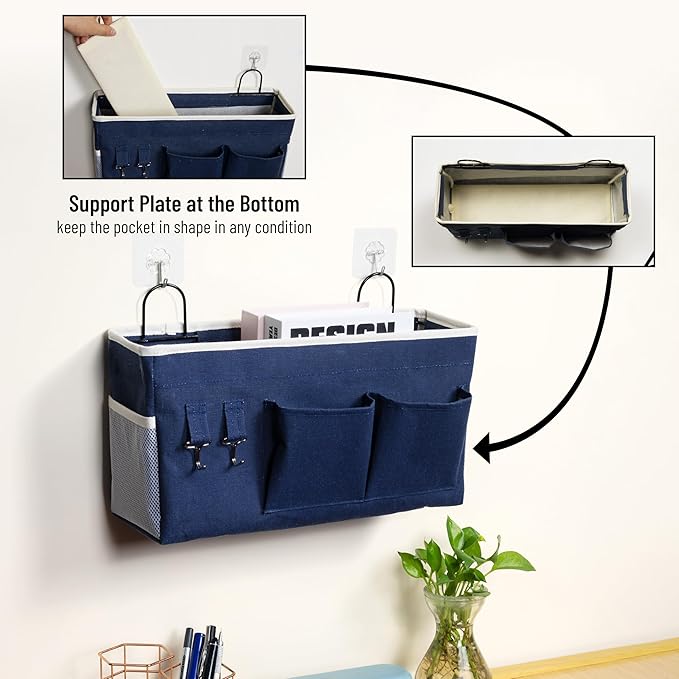 2pcs Large Wall Hanging Storage Bag, Door Closet Linen Fabric Pockets Organizer, Waterproof Multi Functional for Living Room Bedroom Bathroom Kitchen Office RV Camper with Hooks Navy