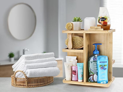 Sorbus 360° Makeup Organizer - Bamboo Wood Make Up Storage Carousel for Cosmetics, Skin Care Rotating Makeup Organizer for Vanity, Bathroom Storage