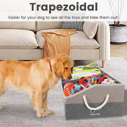 Large Dog Toy Basket With Handle, Foldable Dog Toy Box for Living Room Area, 28.5" Basket for Dog‘s Toys, Clothes, Organizers and Storage with Hard Board, Anti-slip for Pet Toys (Gray, Large)