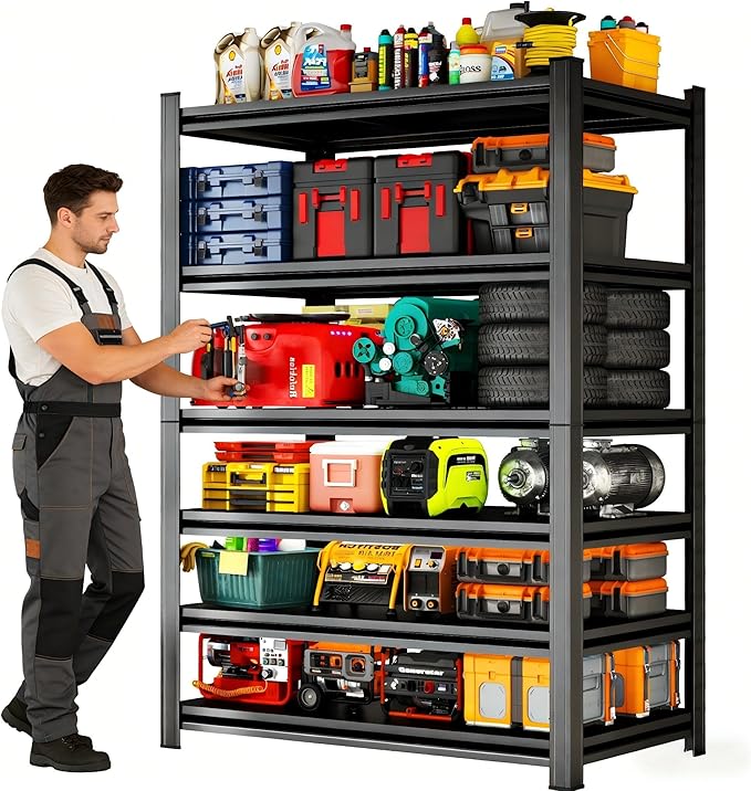 40"W 6-Tier Metal Garage Shelving Unit, Heavy Duty Storage Shelves, Adjustable Shelving Unit 3500lbs Capacity, Garage Shelf Rack Organizer for Kitchen Warehouse Pantry Basement, 78"H*18"D, Black