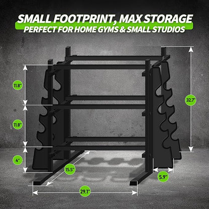 Heavy Duty Dumbbell Rack, Double-Side Extension Holder for Dumbbells & Kettlebells Home Gym Storage Rack