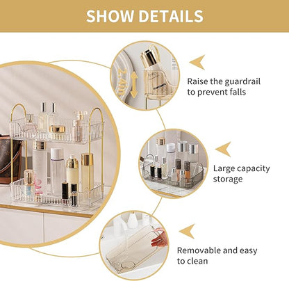 2 Tier Bathroom Organizer Countertop Makeup Perfume Tray Skincare Organizer for Bathroom Dresser Vanity (White)