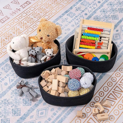 CubesLand Black Baskets Bins for Organizing,Small Woven Storage Baskets for Shelves,Cute Closet Cube Bins Set 3,Baby Nursery Toys Cube Bin,Home Decor Organization Storage