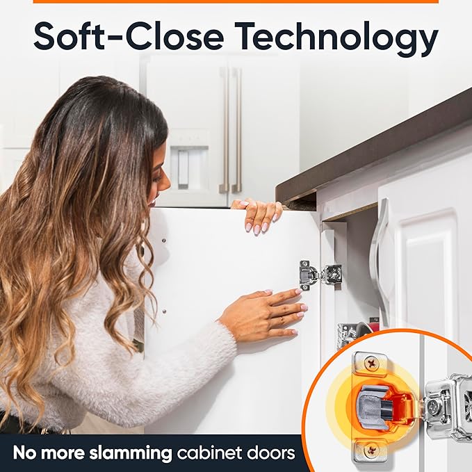 Decobasics 50 Pack Soft Close Cabinet Hinges 1-3/8" Overlay for Kitchen Cabinet Doors, Slow Self-Closing Concealed Hidden Hinges for Face Frame –Stainless Steel, 3-Way Adjustable & Quiet Close Damper