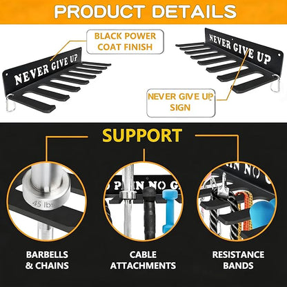 Gym Home Rack 8 Hook Heavy-Duty Wall-mounted Organizer Multi-Purpose Workout Gear Wall Hanger Storage for Resistance Bands Jump Ropes Lifting Belt Fitness Bands Barbells Carabiners Included