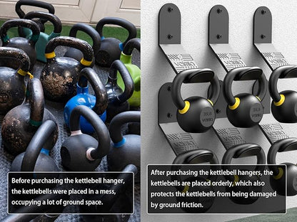 veimia Kettle Bell Wall Rack, Wall Mounted Kettle Bell Storage Hanger, Gym Storage Mount for many Size Kettlebell, Kettlebell Rack with rubber mat is choice for home or commercial gyms