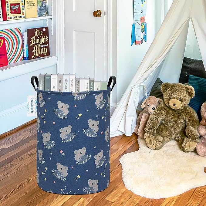 LANGYASHAN Laundry Basket Canvas Fabric Collapsible Organizer Basket for Storage Bin Toy Bins Gift Baskets Bedroom Clothes Children Nursery Hamper (Space Koala)